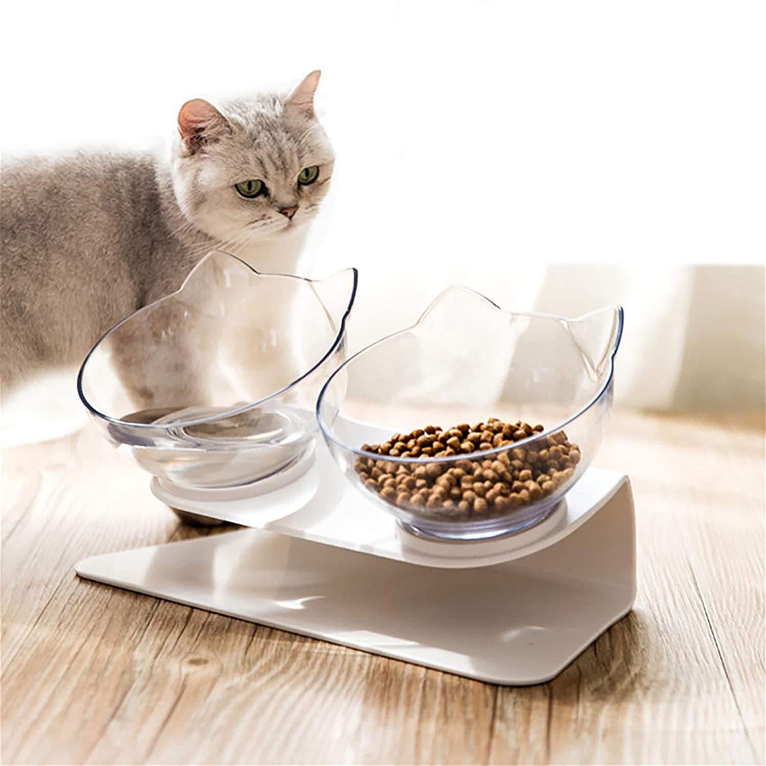 Comedero Elevado con Cuenco Transparente para Gatos